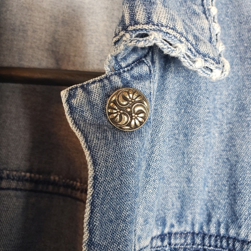 Vintage Saint Germain Blue Chambray Jacket Sz L ? Crotchet Button Up Jean Denim - Picture 7 of 12